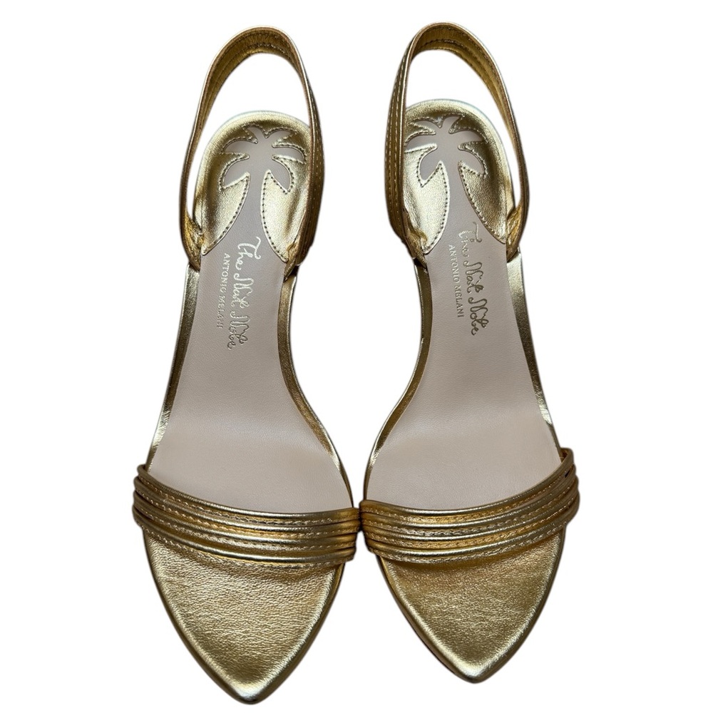 ANTONIO MELANI Gold Metallic Pointed-Toe Slingback Heels